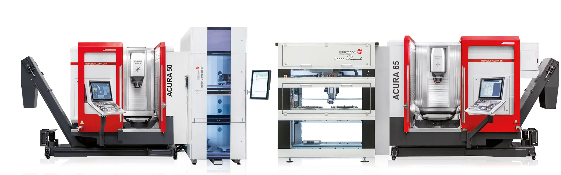 EROWA ERC 80 an HEDELIUS ACURA 50 EL Bearbeitungszentrum & EROWA Leonardo an HEDELIUS ACURA 65 EL Bearbeitungszentren